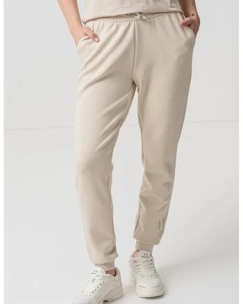 Pantaloni de trening cu logo si snur, Bej