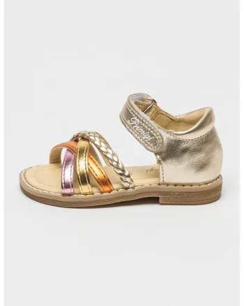 Sandale flatform cu velcro, Auriu/Portocaliu/Roz