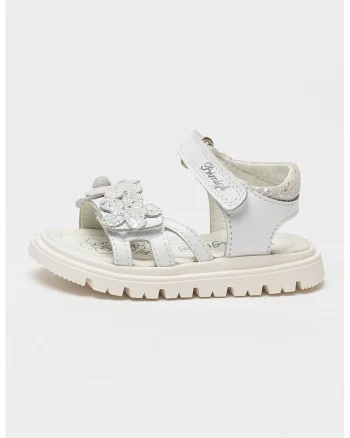 Sandale flatform din piele, Alb optic/Argintiu