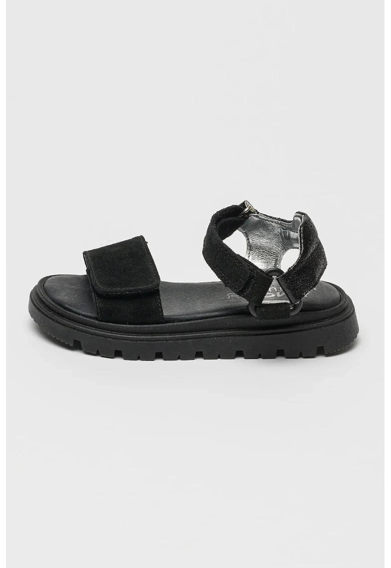 Sandale din piele intoarsa cu velcro, Negru stins