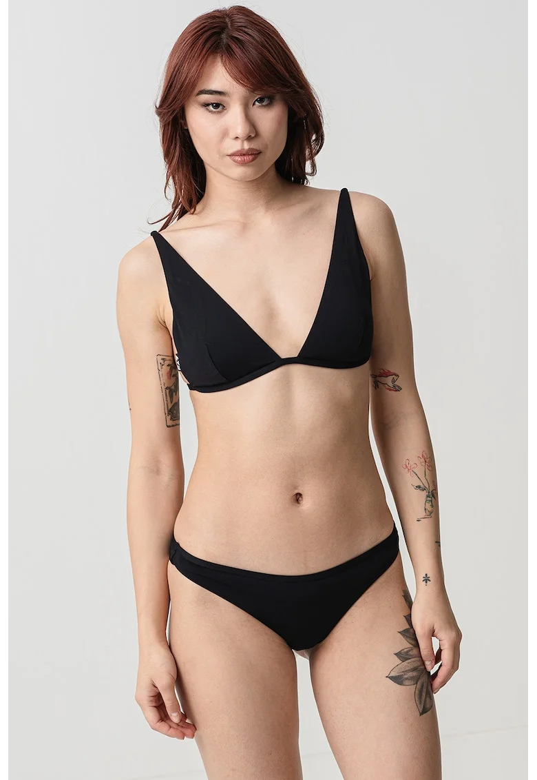 Costum de baie in doua piese cu cupe triunghiulare, Negru