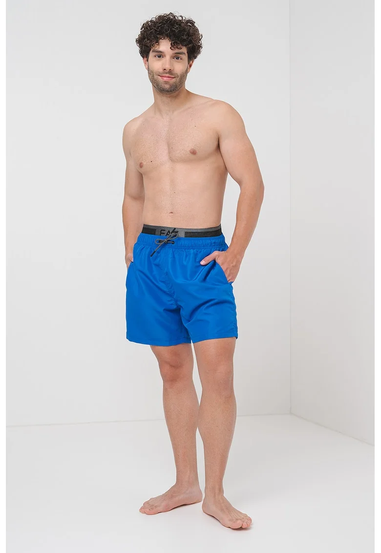 Pantaloni scurti de baie cu banda dubla in talie, Albastru royal