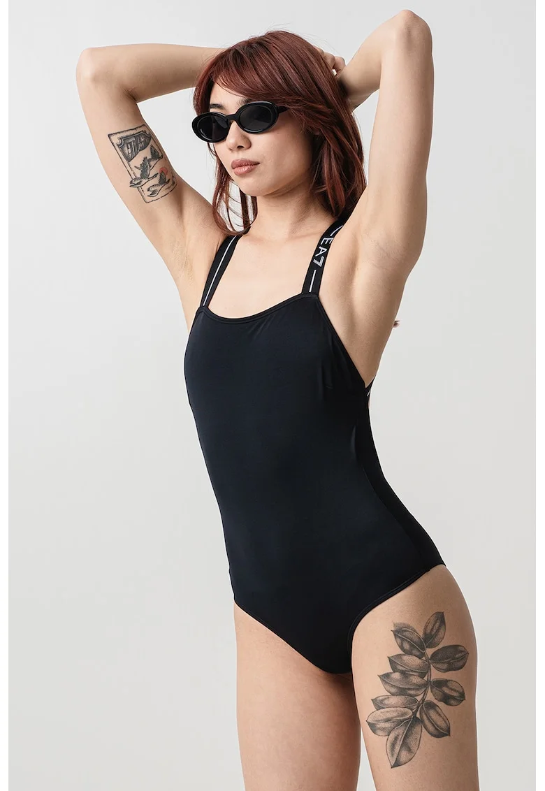 Costum de baie intreg cu bretele incrucisate, Bleumarin