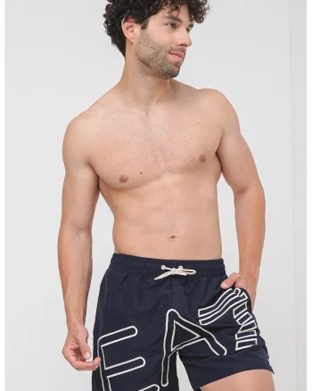 Pantaloni scurti de baie cu logo supradimensionat, Bleumarin