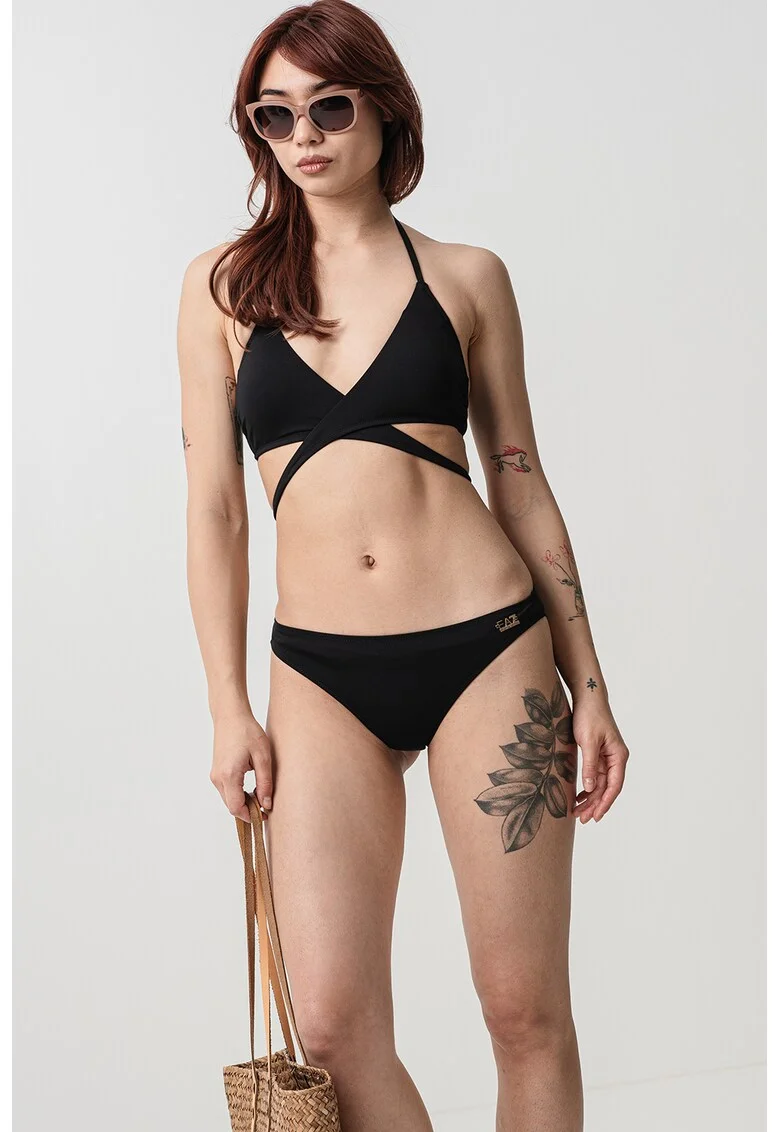 Costum de baie in doua piese cu model petrecut, Negru