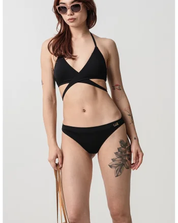 Costum de baie in doua piese cu model petrecut, Negru
