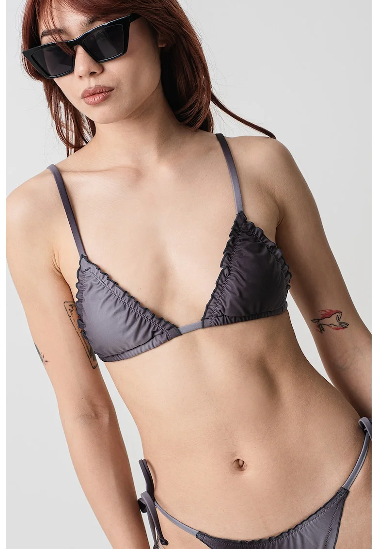 Costum de baie in doua piese cu snur lateral, Negru/Gri