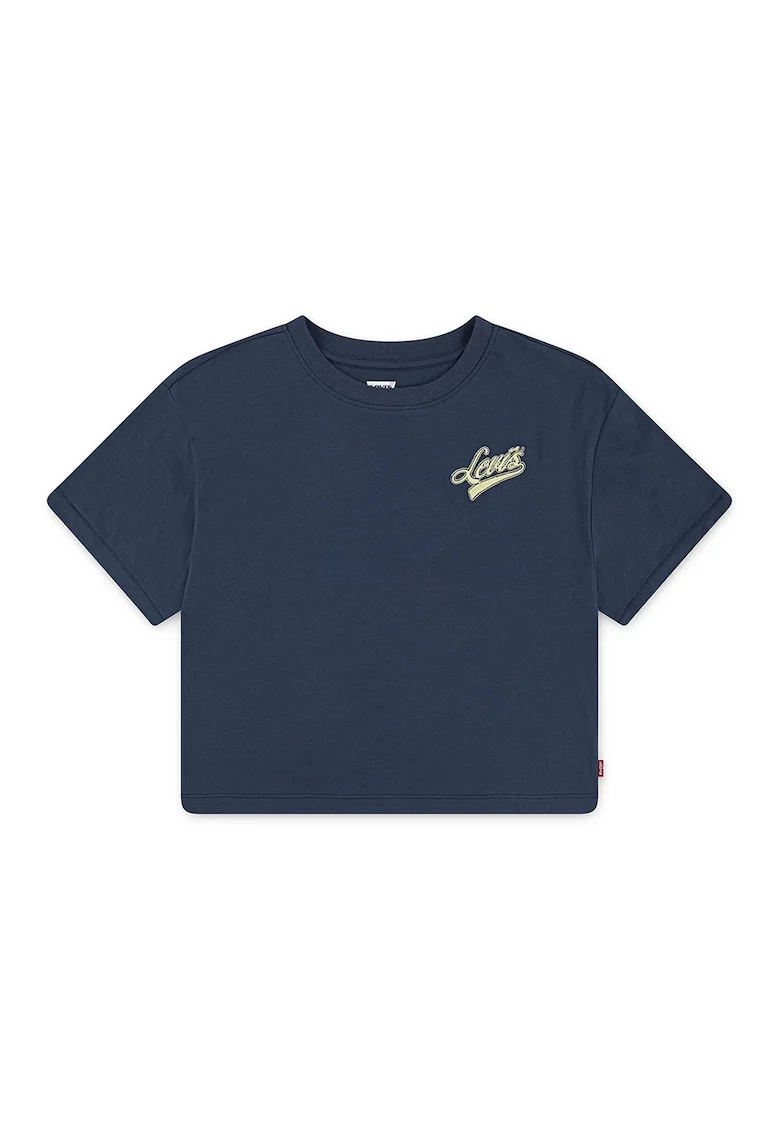 Tricou cu detaliu cu broderie logo, Crem/Bleumarin