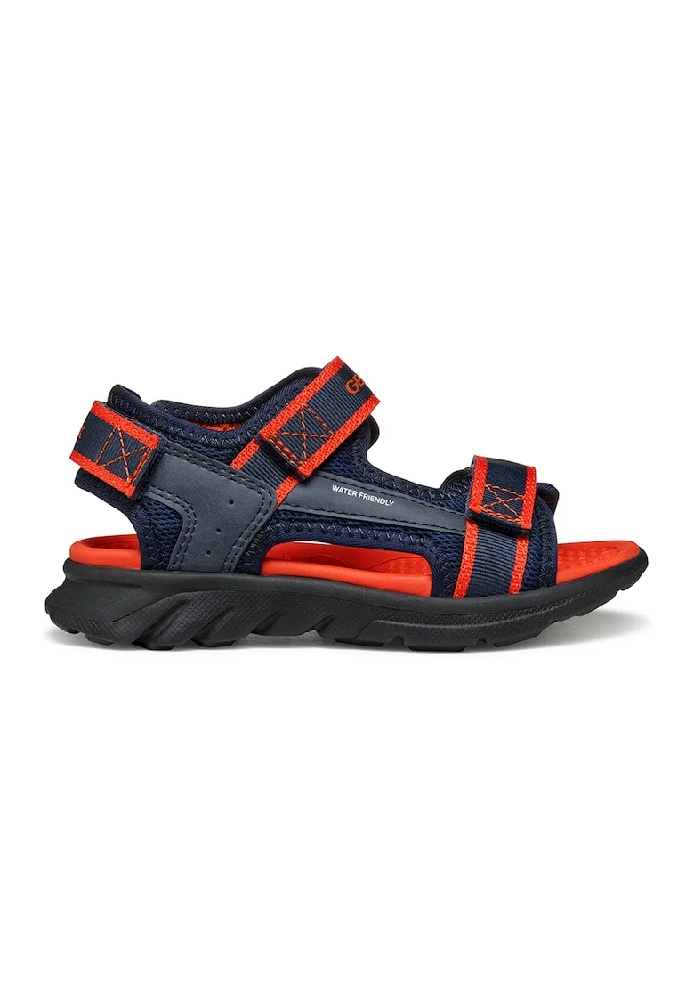 Sandale de piele ecologica si material textil cu velcro Airadyum, Rosu/Bleumarin
