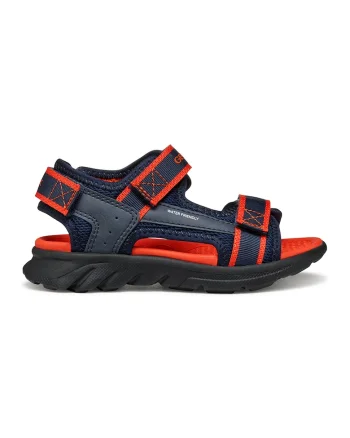 Sandale de piele ecologica si material textil cu velcro Airadyum, Rosu/Bleumarin