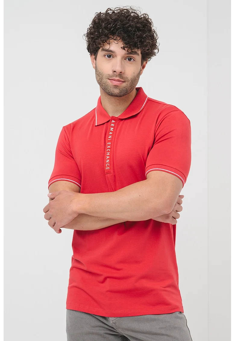 Tricou polo cu fenta cu fermoar, Alb/Coral
