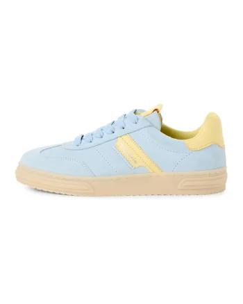 Pantofi sport low-cut de piele intoarsa si piele ecologica, Galben deschis/Albastru deschis