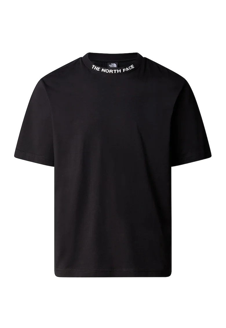 Tricou de bumbac cu decolteu la baza gatului, Alb/Negru