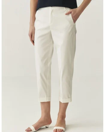 Pantaloni crop cu croiala conica, Alb murdar