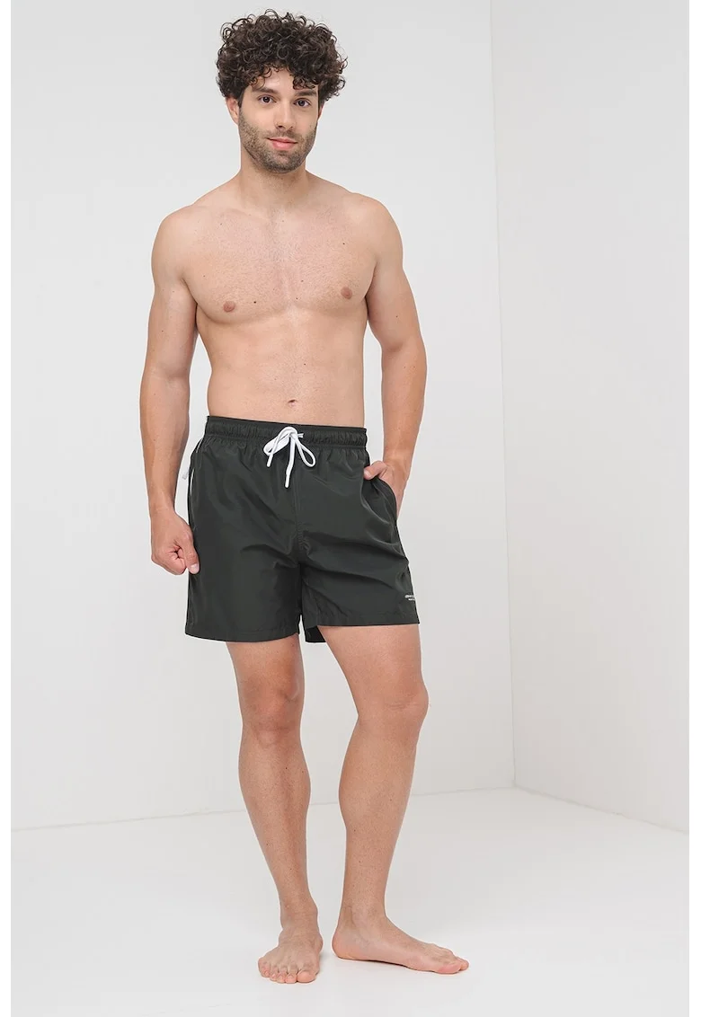 Pantaloni scurti de baie cu talie ajustabila, Alb/Verde padure