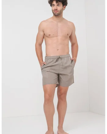 Pantaloni scurti de baie cu snur de ajustare si buzunare laterale, Maro nisip