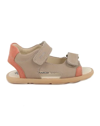 Sandale din piele intoarsa cu inchidere velcro, Maro nisip/Rosu stins