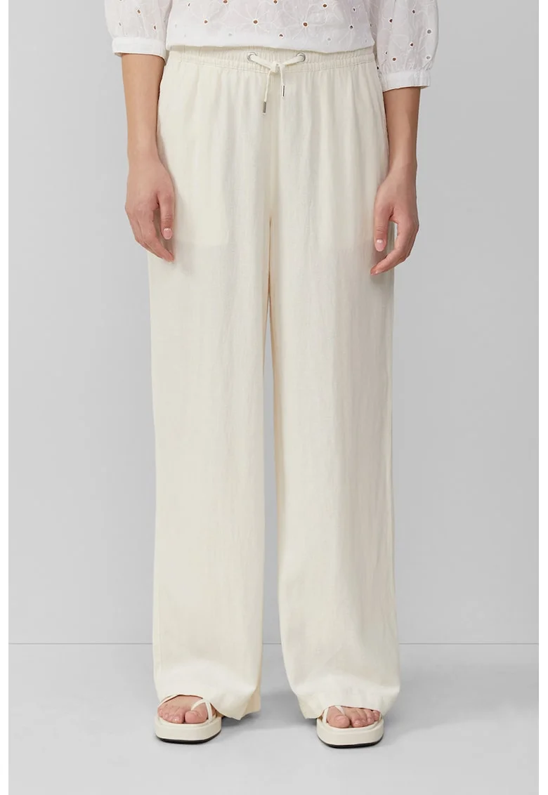 Pantaloni drepti din amestec de in, Alb fildes