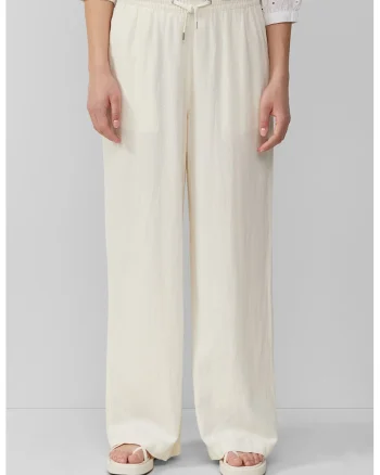 Pantaloni drepti din amestec de in, Alb fildes