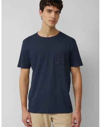 Tricou de bumbac cu decolteu la baza gatului, Bleumarin