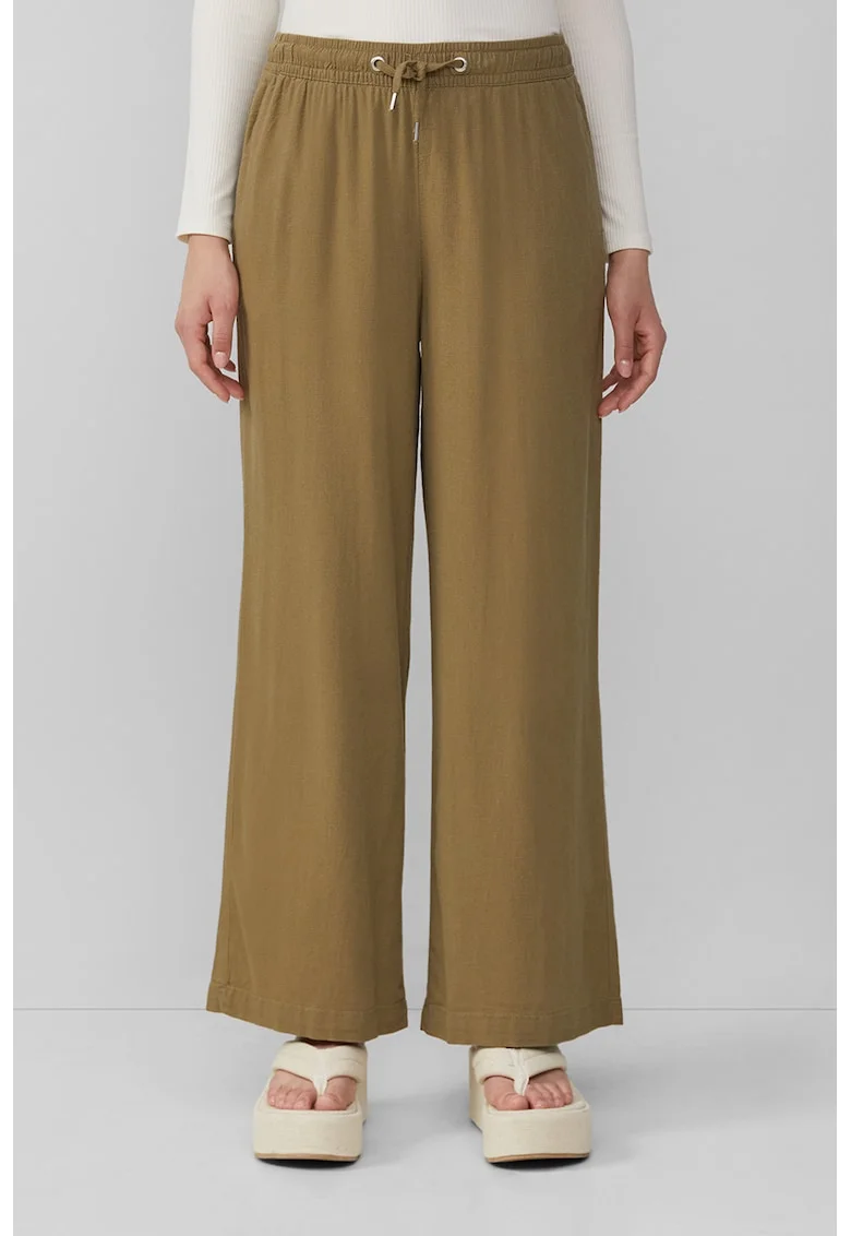 Pantaloni drepti din amestec de in, Verde masliniu