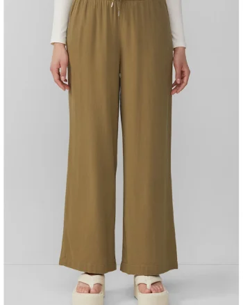 Pantaloni drepti din amestec de in, Verde masliniu