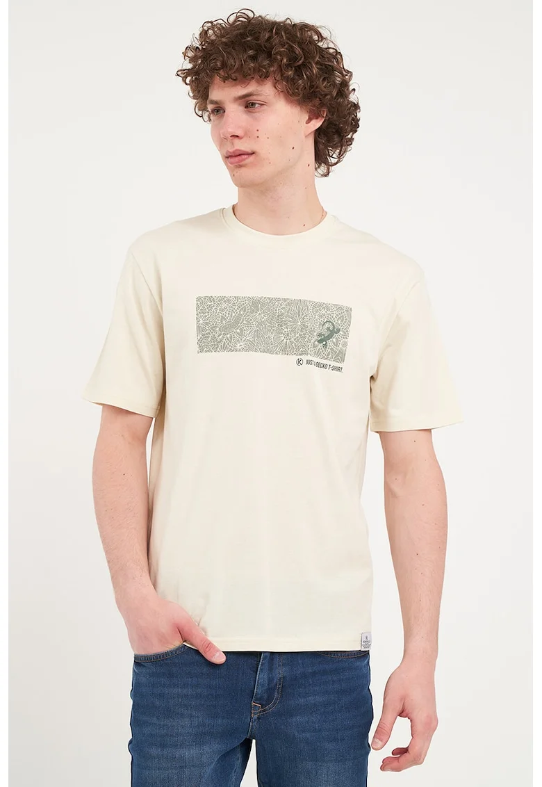 Tricou cu decolteu la baza gatului si imprimeu, Verde pal