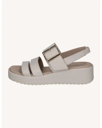 Sandale wedge din piele, Crem