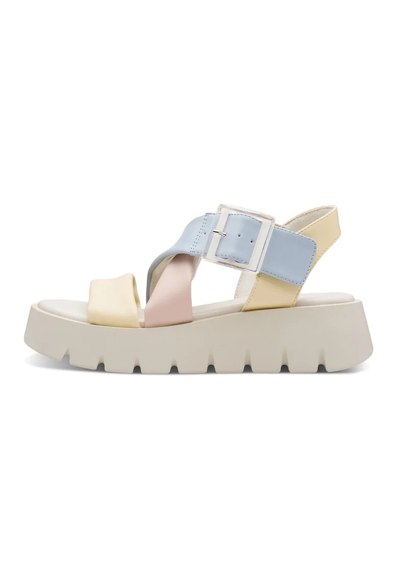 Sandale flatform cu catarama, Albastru lavanda/Galben pai/Roz pal