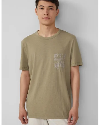 Tricou lejer cu imprimeu discret pe piept, Verde masliniu