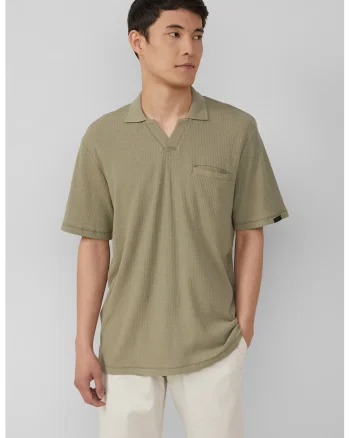 Tricou din amestec de in cu decolteu in V, Verde masliniu