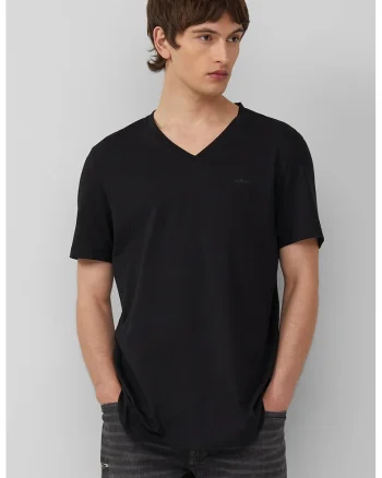Tricou uni cu decolteu in V, Negru