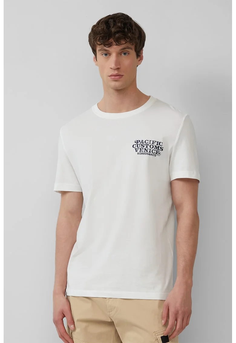 Tricou cu decolteu la baza gatului si imprimeu text, Alb optic