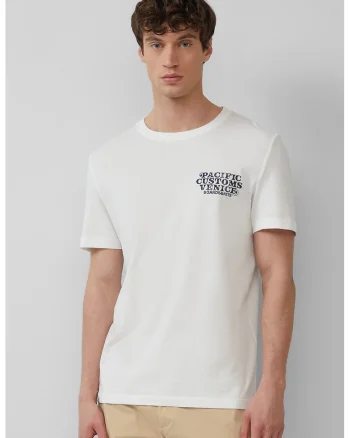 Tricou cu decolteu la baza gatului si imprimeu text, Alb optic