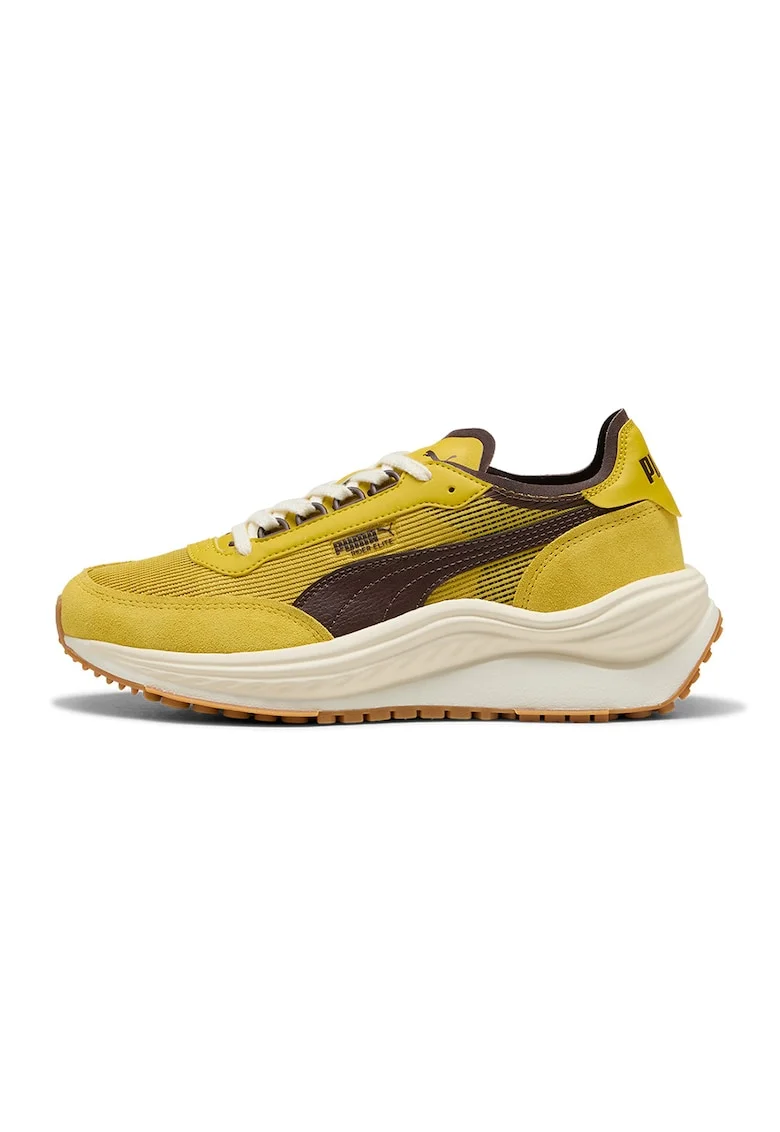 Pantofi sport Rider Elite cu piele ecologica, Galben mustar/Maro pamantiu