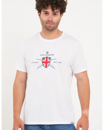 Tricou cu decolteu rotund si logo, Rosu/Alb