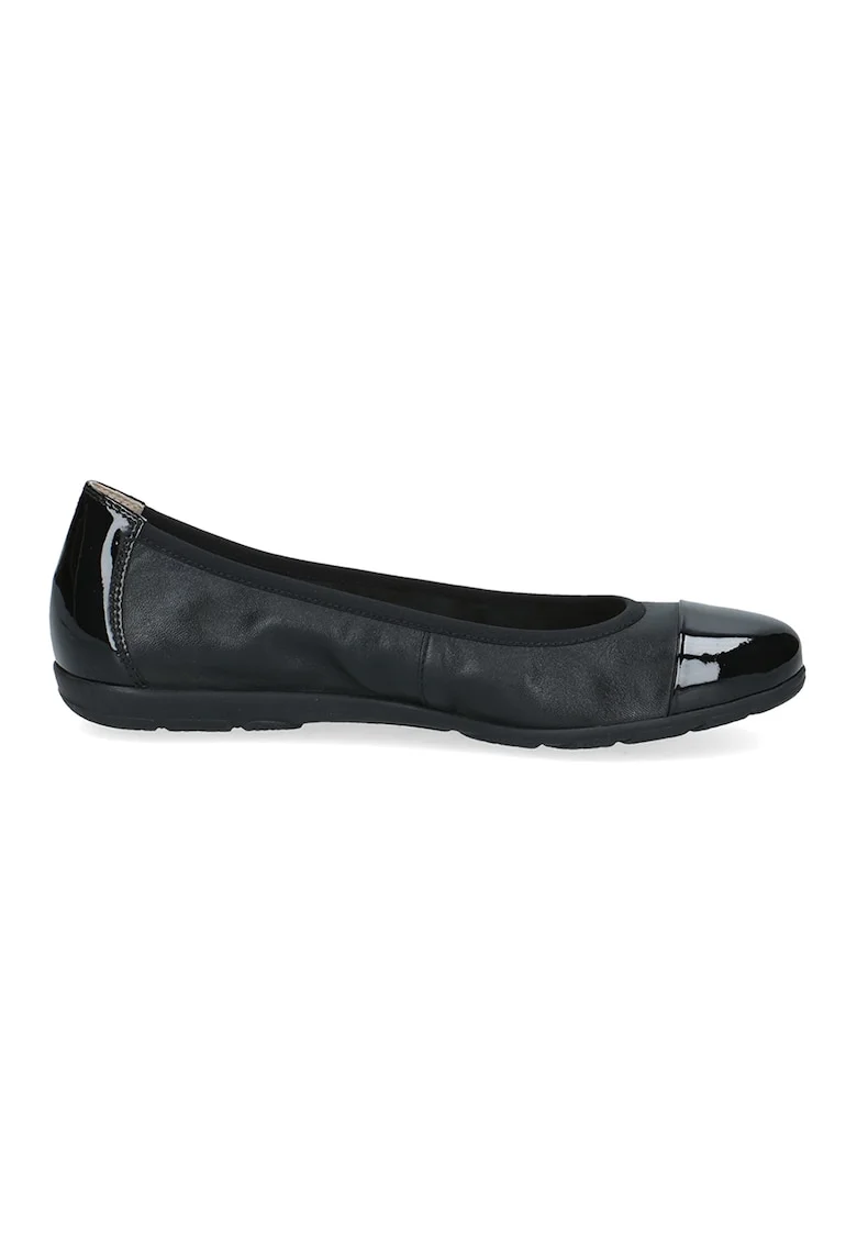 Balerini de piele cu detalii lacuite, Negru/Negru stins