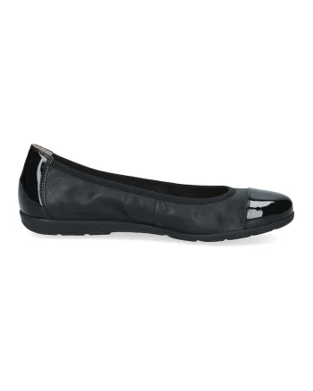 Balerini de piele cu detalii lacuite, Negru/Negru stins