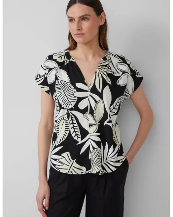 Bluza-tunica din amestec de in, Alb/Negru