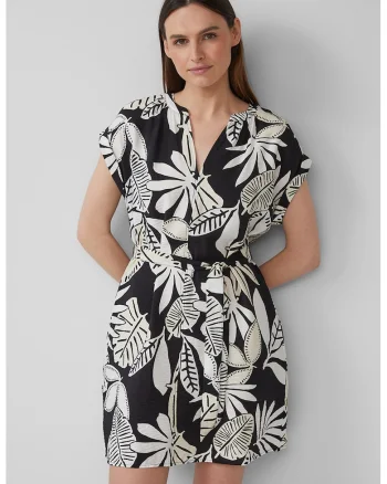 Rochie lejera cu cordon asortat, Negru/Alb murdar