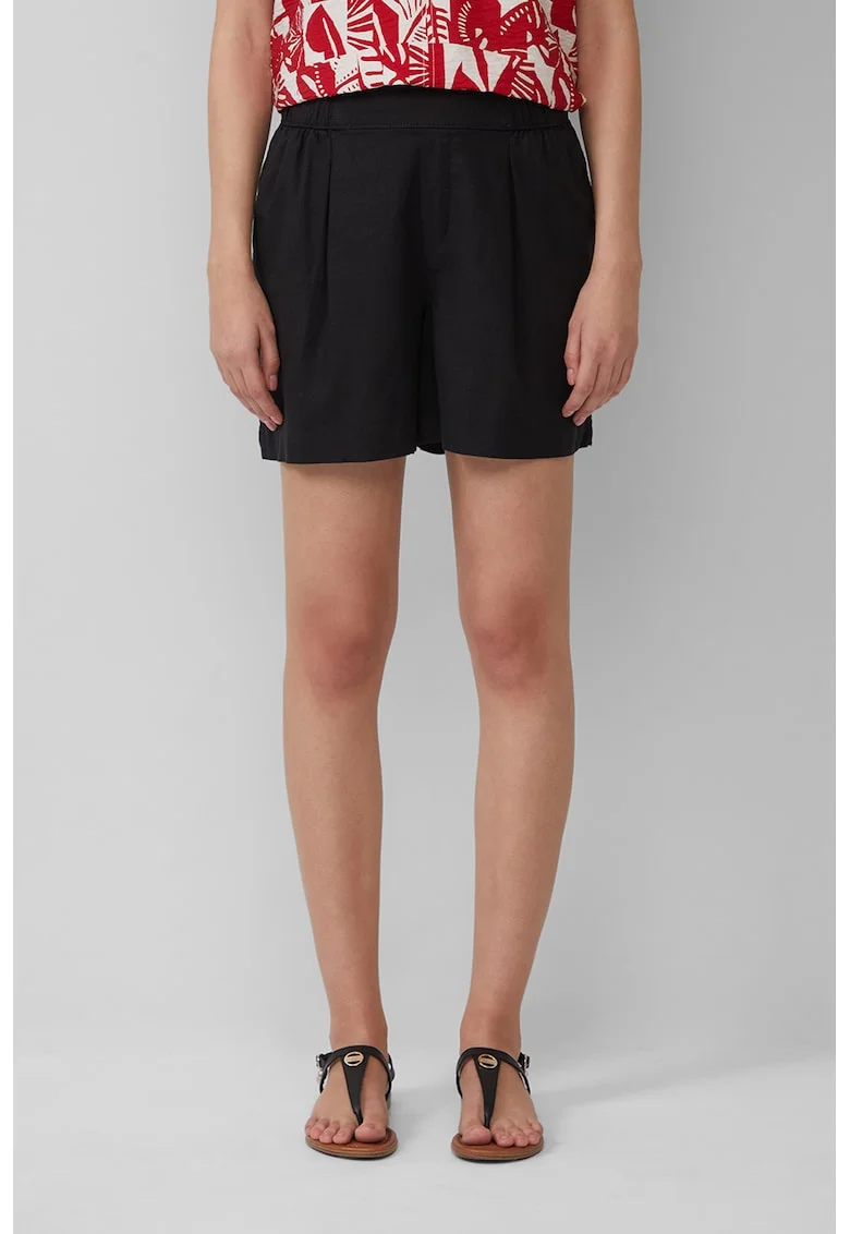 Pantaloni scurti relaxed-fit din amestec de in, Negru