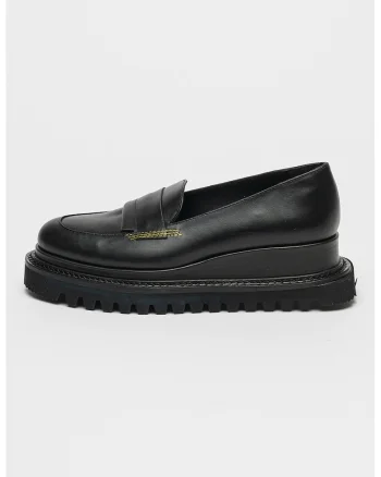 Pantofi loafer din piele cu talpa wedge, Negru/Verde lime