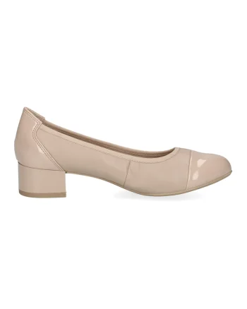 Pantofi de piele si piele ecologica cu toc masiv, Bej