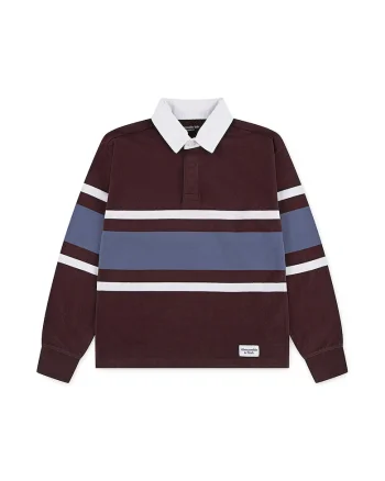 Bluza polo in dungi, Alb/Albastru pastel/Violet pruna