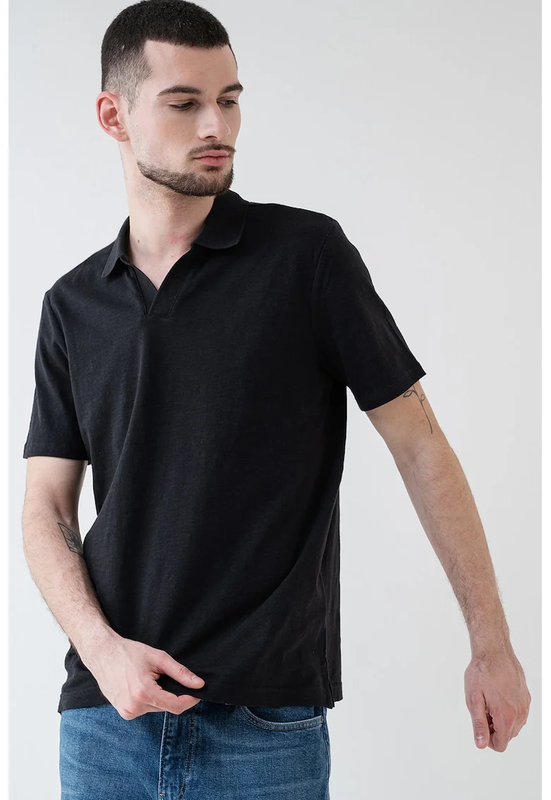Tricou polo din amestec de bumbac de bumbac organic, Negru