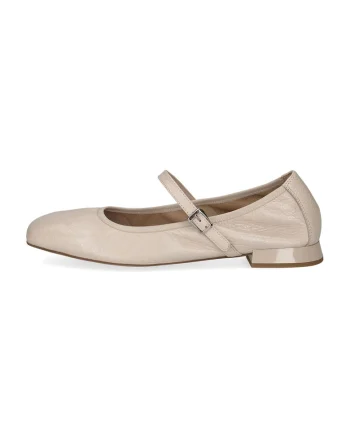 Balerini Mary Jane de piele, Alb fildes