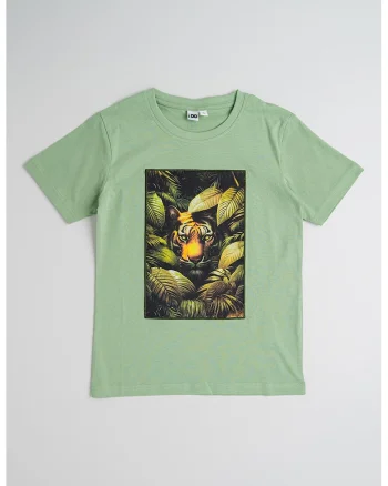 Tricou din bumbac cu decolteu la baza gatului si imprimeu grafic, Portocaliu/Verde deschis