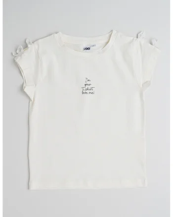 Tricou din amestec de bumbac cu imprimeu text, Alb fildes