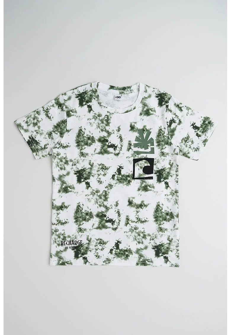 Tricou din bumbac cu model tie-dye, Alb/Verde inchis