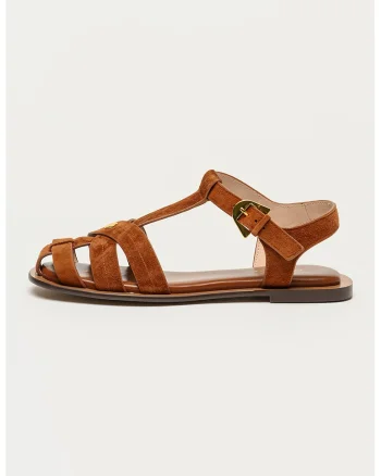 Sandale fisherman din piele intoarsa, Maro cognac